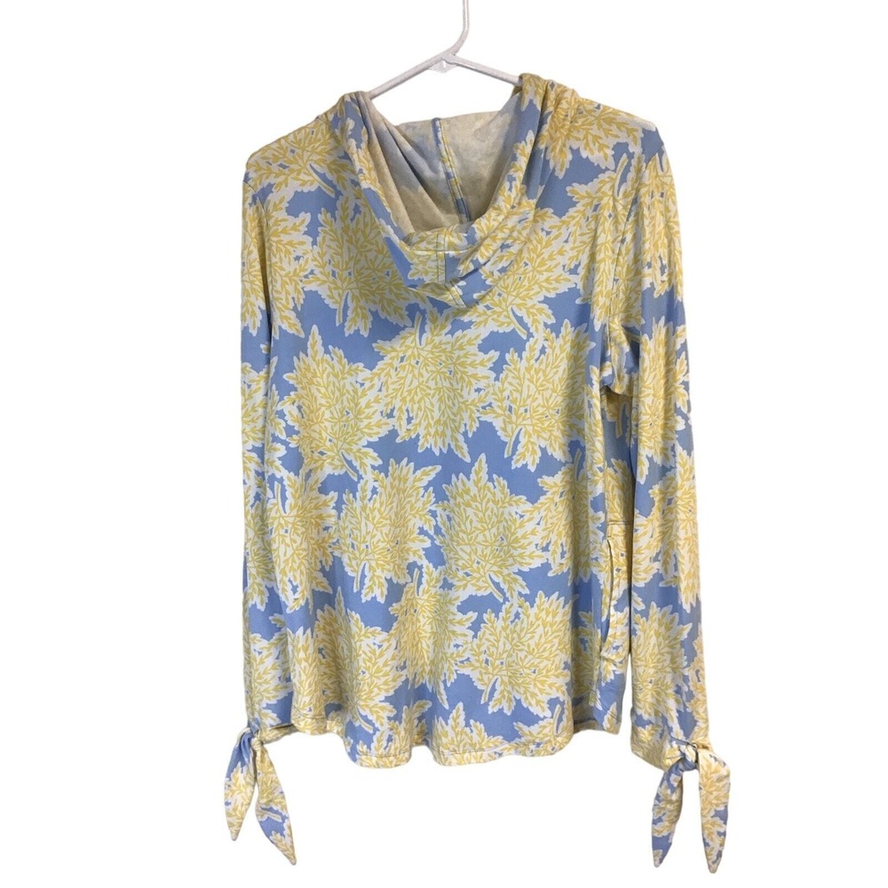 Crown & Ivy Yellow & Blue Floral Print Hooded Jacket Womens Size Large - Picture 2 of 6